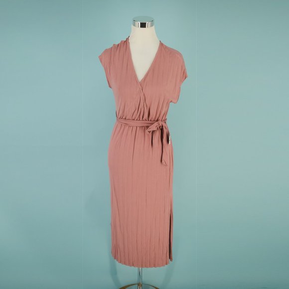 pink knit midi dress